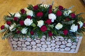 Red and White Roses casket spray